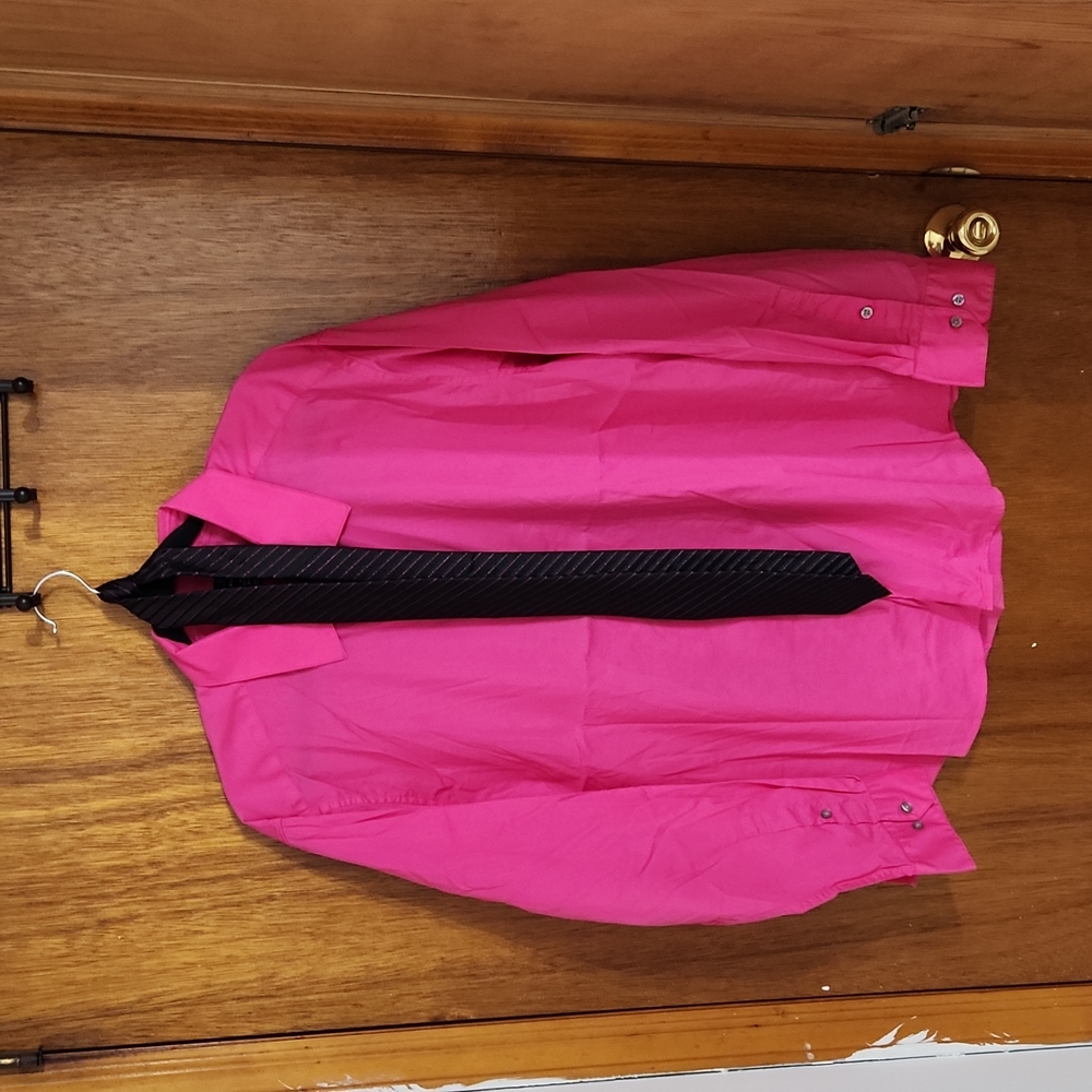 Men's XL 17.5 34-35 Hot Pink Dress Shirt & Tie